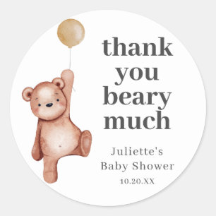 Sticker Rond Baby shower neutre de l'ours en peluche