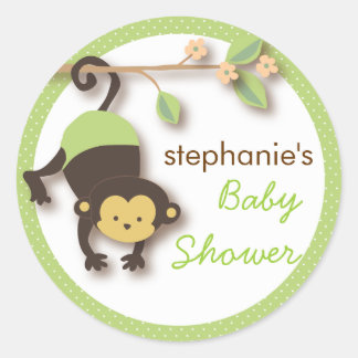 Sticker Rond Baby shower Neutre et sucré de singe moderne | Ver