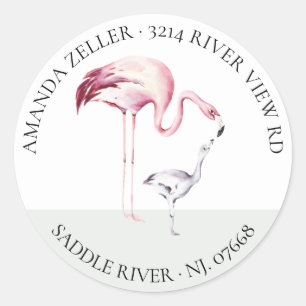 Sticker Rond Baby shower neutre Flamant rose Adresse de retour
