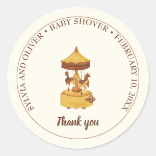 Sticker Rond Baby shower neutre genre carrousel mignon