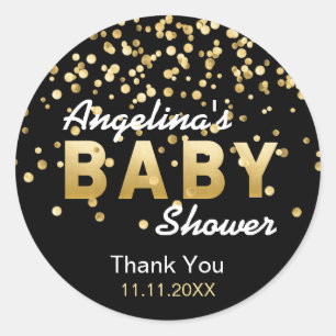 Sticker Rond Baby shower noir à la mode moderne de confettis