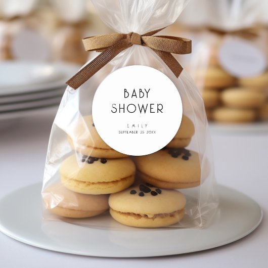 Sticker Rond Baby shower noir et blanc en texte moderne clair