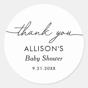 Sticker Rond Baby shower noir et blanc minimaliste