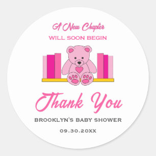Sticker Rond Baby shower Nouveau Chapitre Histoire Ours En Tedd