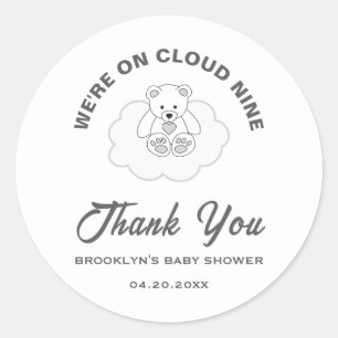 Sticker Rond Baby shower Nuage Neuf Ours En Teddy Neutre Sexe N