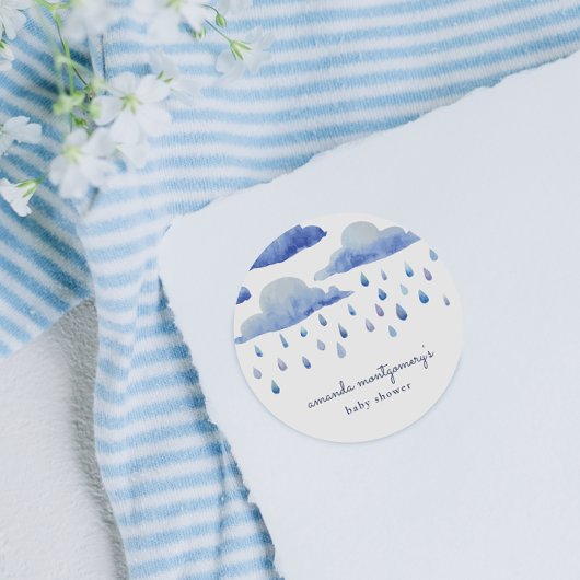 Sticker Rond Baby shower nuages aquarelle