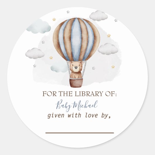 Sticker Rond Baby shower nuages d'ours en peluche à air chaud (Devant)