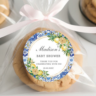 Sticker Rond Baby shower nuptial méditerranéen citron