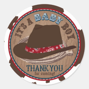 Sticker Rond Baby shower occidental de casquette de Stetson de
