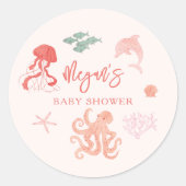 Sticker Rond Baby shower Océan Rose Summer Favoriser (Devant)