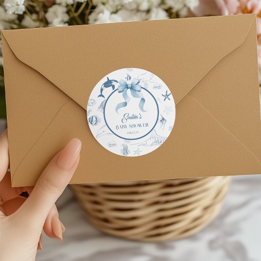 Sticker Rond Baby shower Ocean Watercolor Bubbles