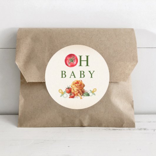 Sticker Rond Baby shower Oh Baby Pasta & Pacifiers