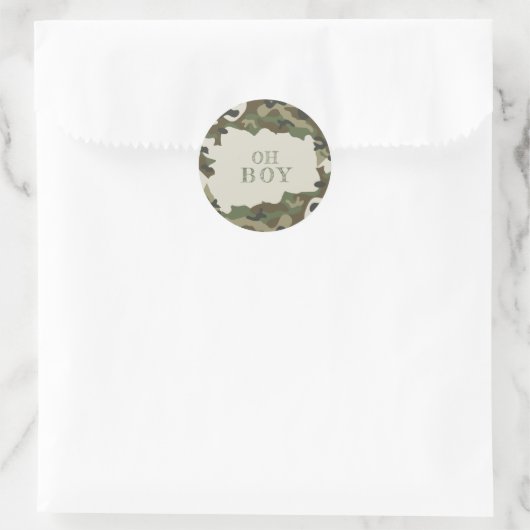 Sticker Rond Baby shower Oh Boy Camo (Sac)
