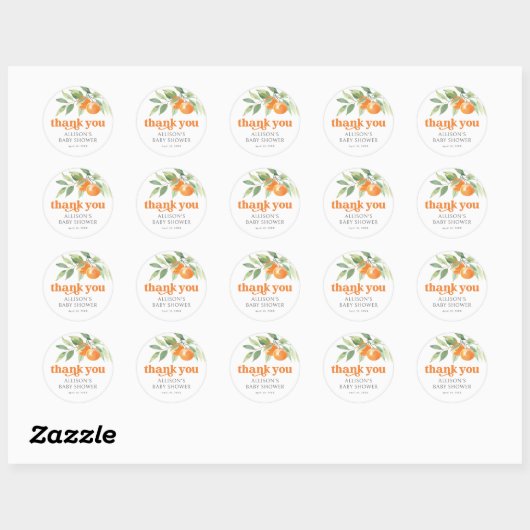 Sticker Rond Baby shower orange de Little Cutie (Feuille)