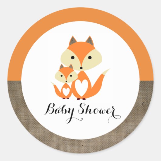 Sticker Rond Baby shower Orange Fox Burlap (Devant)