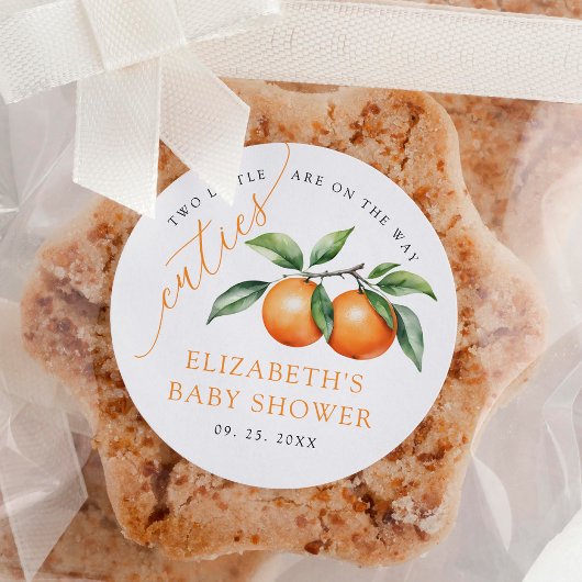 Sticker Rond Baby shower Orange Twins