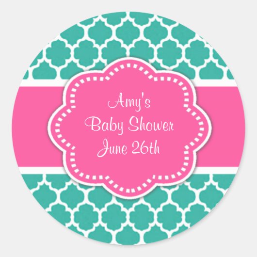 Sticker Rond Baby shower ou anniversaire turquoise rose Quatref (Devant)