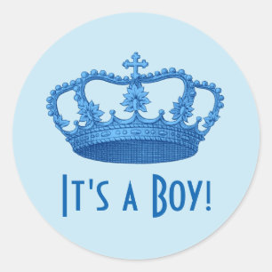 Sticker Rond Baby shower ou Faire-part Couronne bleue Vintage A