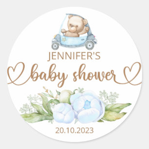 Sticker Rond Baby shower ours bébé en peluche