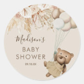 Sticker Rond Baby shower Ours Boho Pampas Grass (Devant)