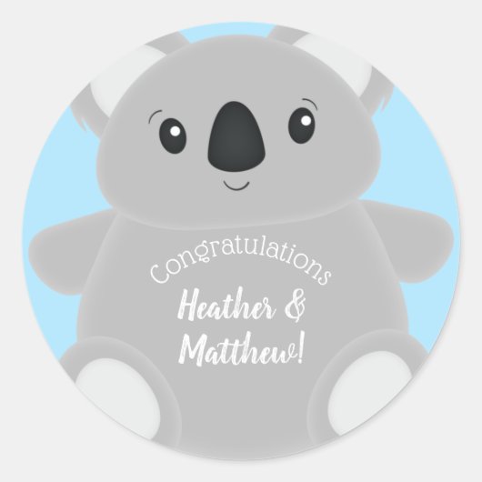 Sticker Rond Baby shower Ours de Koala (Devant)