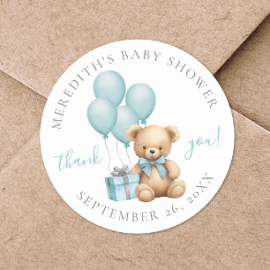 Sticker Rond Baby shower ours en peluche bleu