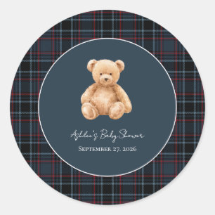 Sticker Rond Baby Shower Ours en Peluche Préparé Classique