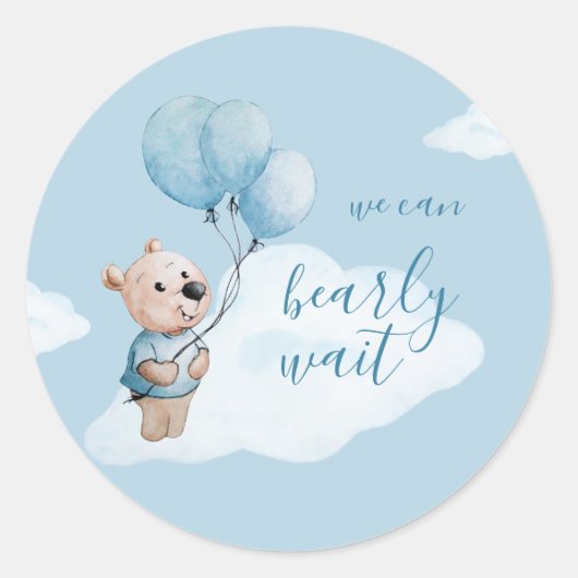 Sticker Rond Baby shower Ours en Teddy bleu (Devant)