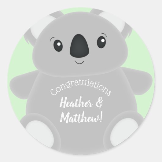 Sticker Rond Baby shower Ours Koala Vert (Devant)