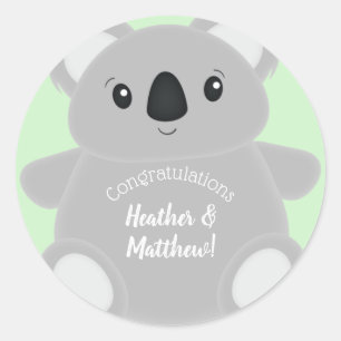 Sticker Rond Baby shower Ours Koala Vert
