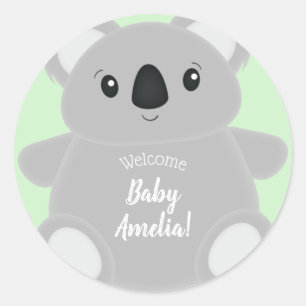 Sticker Rond Baby shower Ours Koala Vert