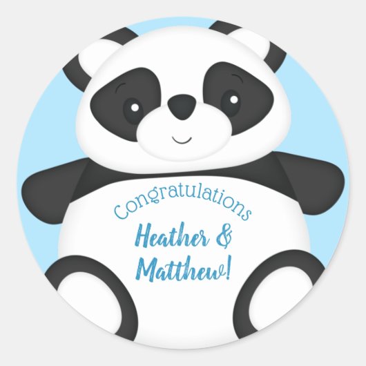 Sticker Rond Baby shower Ours Panda Bleu (Devant)