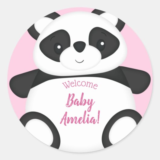 Sticker Rond Baby shower Ours Panda Rose (Devant)