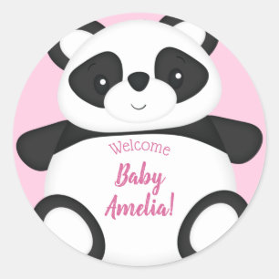 Sticker Rond Baby shower Ours Panda Rose