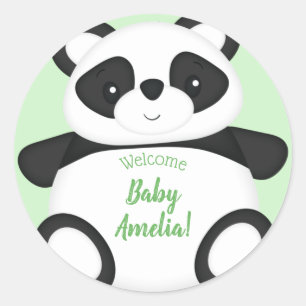 Sticker Rond Baby shower Ours Panda Vert