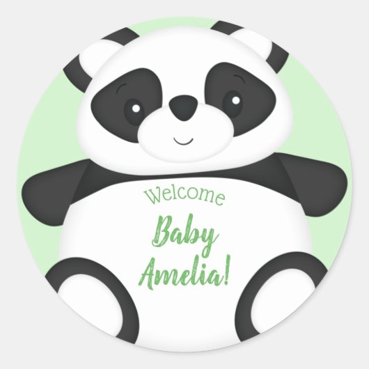 Sticker Rond Baby shower Ours Panda Vert (Devant)