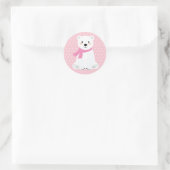 Sticker Rond Baby Shower Ours Polaire Fille Rose (Sac)
