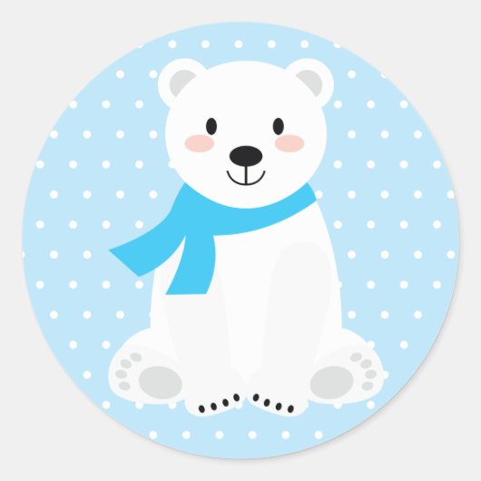Sticker Rond Baby Shower Ours Polaire Garçon Bleu (Devant)
