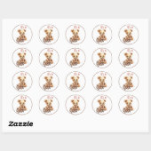 Sticker Rond Baby shower Ours rose Boho (Feuille)