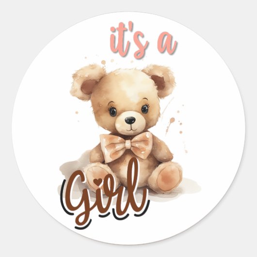 Sticker Rond Baby shower Ours rose Boho (Devant)
