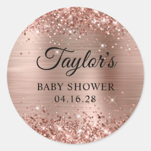 Sticker Rond Baby Shower Pailleté Or Rose