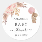 Sticker Rond Baby shower pampas herbe rose or teddy (Devant)