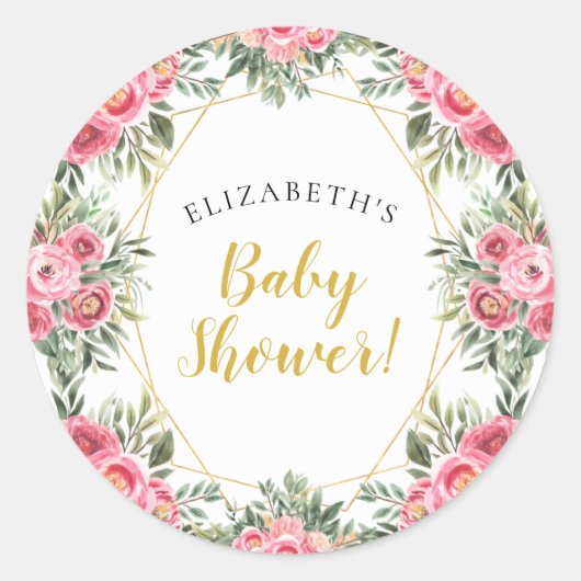 Sticker Rond Baby Shower Paonées Or Rose (Devant)
