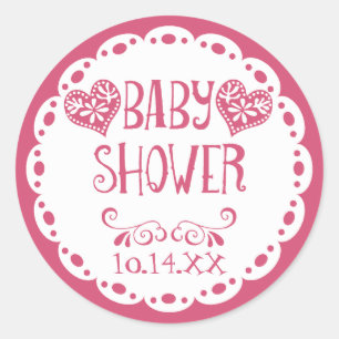 Sticker Rond Baby shower Papel Picado Enveloppe Fiesta rose cha