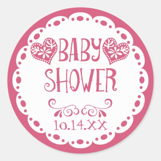 Sticker Rond Baby shower Papel Picado Enveloppe Fiesta rose cha (Devant)