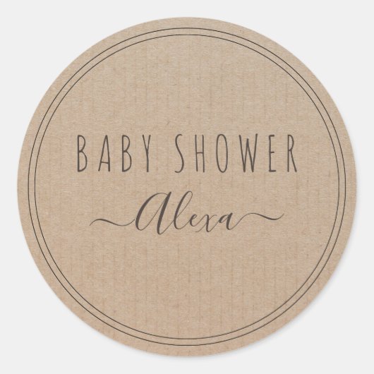 Sticker Rond Baby shower papier vintage Rustique Kraft (Devant)