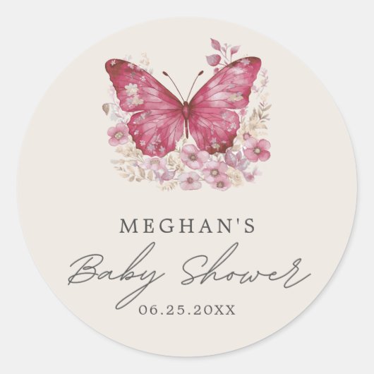 Sticker Rond Baby shower papillon (Devant)