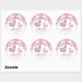 Sticker Rond Baby shower papillon autocollants, or rose violet (Feuille)
