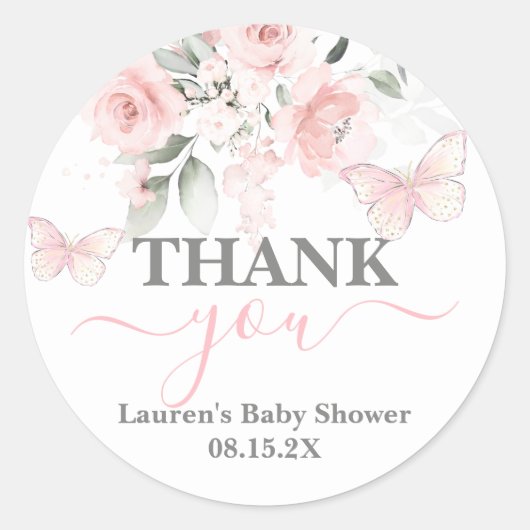 Sticker rond Baby shower papillon classique (Devant)