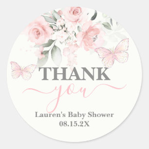 Sticker rond Baby shower papillon classique